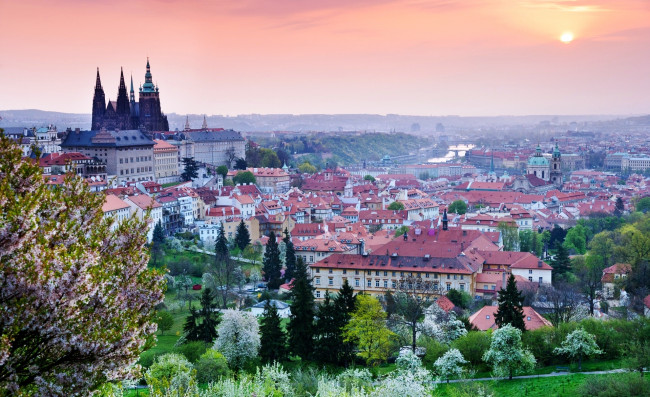 Обои картинки фото пражский град,  собор святого вита, города, прага , Чехия, панорама, парк, дома, храм
