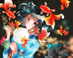 Картинка аниме животные +существа фон взгляд девушка