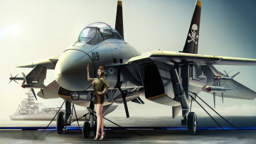 обоя рисованное, армия, девушка, фон, самолет