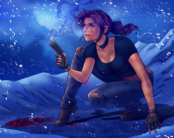 Обои картинки фото рисованное, люди, девушка, фон, пистолет