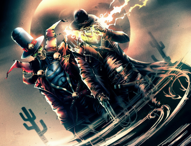 Обои картинки фото рисованное, комиксы, существа, череп, огонь, фон