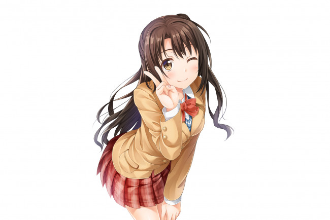 Обои картинки фото аниме, idolm@ster, взгляд, фон, девушка