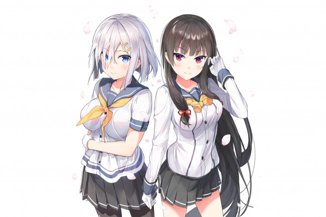 Обои картинки фото аниме, kantai collection, фон, взгляд, девушки