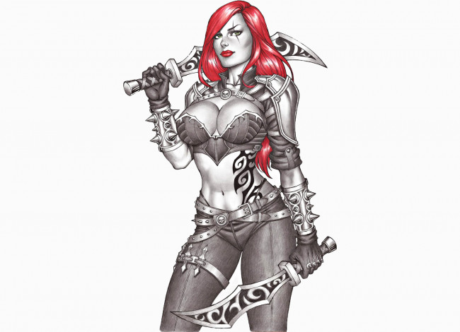 Обои картинки фото рисованное, комиксы, девушка, фон, взгляд, униформа, тату