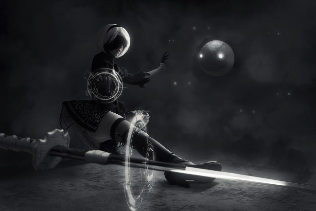 Обои картинки фото разное, cosplay , косплей, девушка, фон, меч, повязка