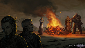 обоя видео игры, pathfinder,  wrath of the righteous, персонажи, трупы, костер