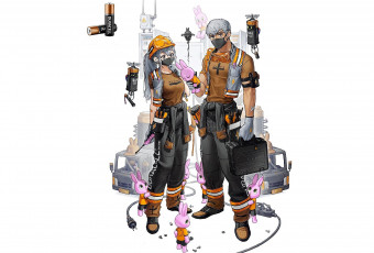 Картинка аниме оружие +техника +технологии парень девушка зайцы батарейки механизмы