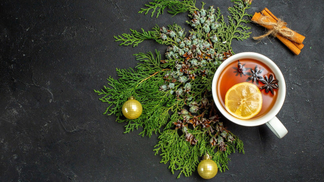 Обои картинки фото еда, напитки,  чай, анис, чай, лимон, корица