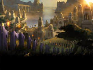 Картинка видео+игры the+lord+of+the+rings +the+battle+for+middle+earth+ii средиземье люди здания море факелы