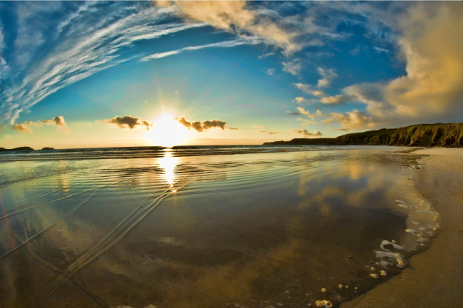 Обои картинки фото природа, восходы, закаты, закат, берег, облака, пейзаж