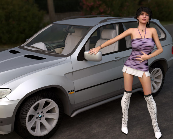 Обои картинки фото автомобили, 3д, девушка, автомобиль