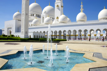 Картинка города абу-даби+ оаэ мечеть фонтан