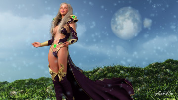 Картинка 3д+графика fantasy+ фантазия луна взгляд девушка