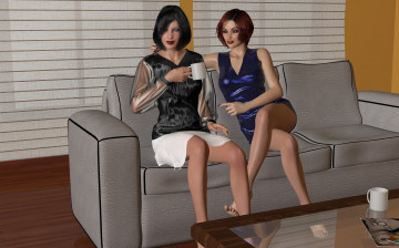 Картинка 3д+графика people+ люди диван подружки девушки