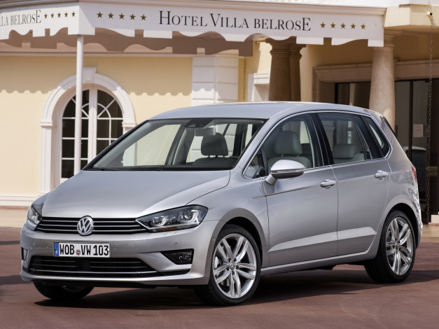 Обои картинки фото автомобили, volkswagen, серый, 2014, tdi, sportsvan, golf