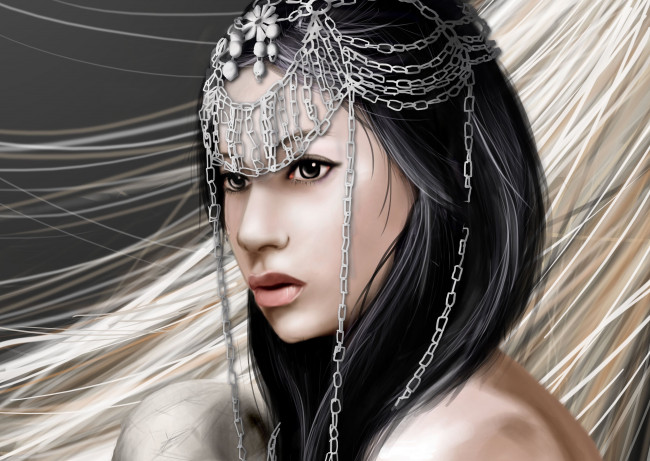 Обои картинки фото 3д графика, portraits , портрет, украшение, волосы, взгляд, профиль, лицо, девушка, арт