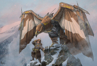 Картинка фэнтези роботы +киборги +механизмы человек фантастика robert chew крылья робот птица