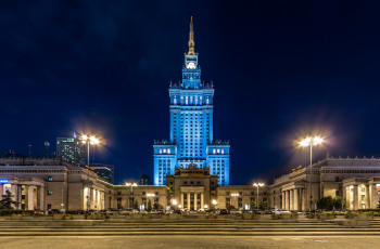 Картинка warsaw+palace+of+culture+and+science +poland города -+огни+ночного+города площадь ночь огни дворец