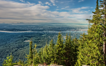 Картинка природа пейзажи вид сверху панорама деревья камни горы north vancouver канада лес река город