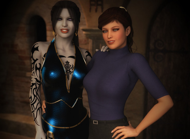 Обои картинки фото 3д графика, люди , people, фон, взгляд, девушки