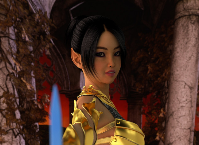 Обои картинки фото 3д графика, эльфы , elves, улыбка, фон, взгляд, эльфийка