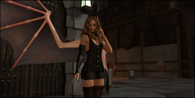 Обои картинки фото 3д графика, существа , creatures, демон, крылья, фон, взгляд, девушка