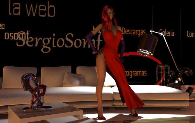 Обои картинки фото 3д графика, люди , people, взгляд, платье, девушка, рыжая, фон