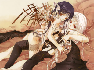 Картинка аниме ангелы +демоны белье чулки крылья юри девочки