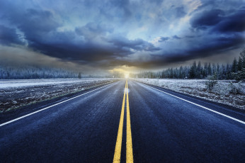 Картинка природа дороги лес небо дорога облака свет