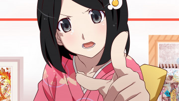 Картинка аниме bakemonogatari девушка взгляд фон