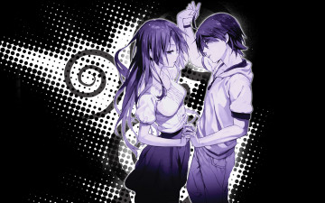 Картинка аниме bakemonogatari девушка взгляд фон