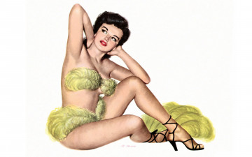 Картинка рисованное люди пин-ап перья брюнетка девушка