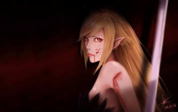 Картинка аниме bakemonogatari девушка взгляд фон