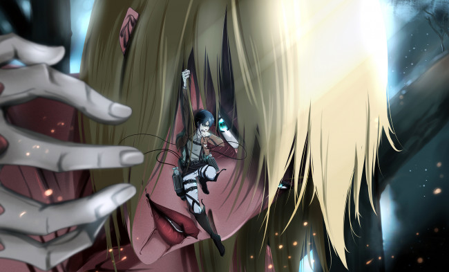 Обои картинки фото аниме, shingeki no kyojin, атака, титанов