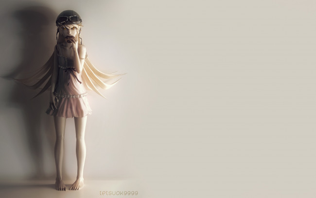 Обои картинки фото аниме, bakemonogatari, девушка, взгляд, фон