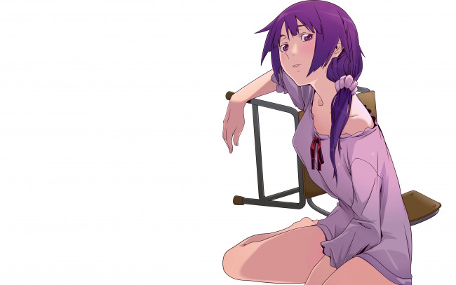 Обои картинки фото аниме, bakemonogatari, девушка, взгляд, фон