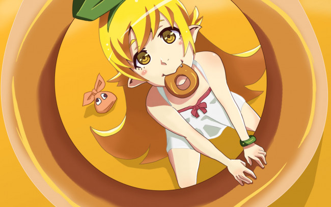 Обои картинки фото аниме, bakemonogatari, фон, взгляд, девушка