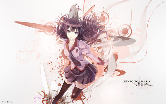 Обои картинки фото аниме, bakemonogatari, фон, взгляд, девушка