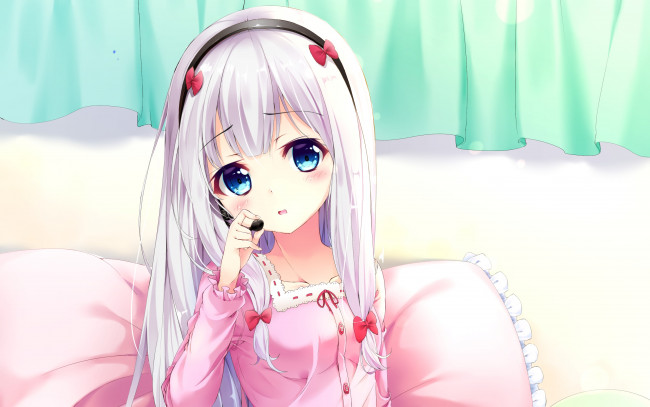 Обои картинки фото аниме, eromanga-sensei, взгляд, девушка, фон