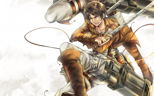 Обои картинки фото аниме, shingeki no kyojin, фон, взгляд, парень