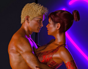 обоя 3д графика, люди , people, взгляд, фон, парень, девушка