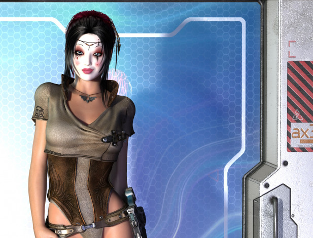 Обои картинки фото 3д графика, фантазия , fantasy, девушка, взгляд, фон