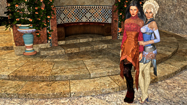 Обои картинки фото 3д графика, люди , people, девушки, взгляд, фон