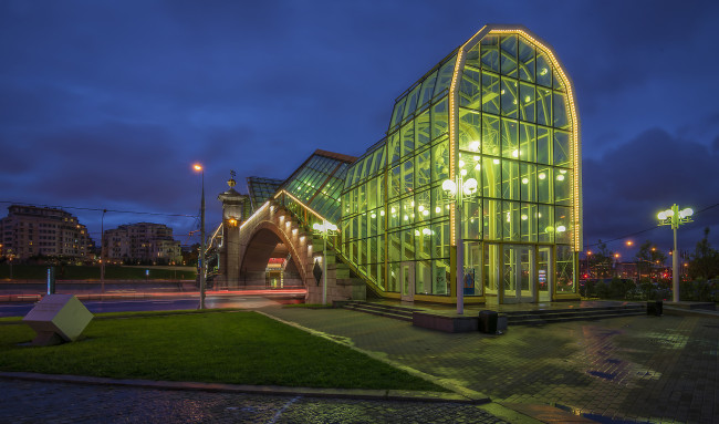 Обои картинки фото bogdan khmelnitsky bridge, города, москва , россия, огни, мост, ночь
