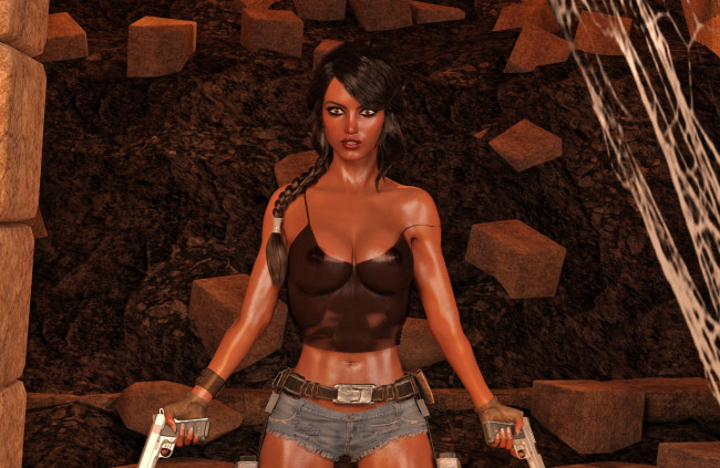 Обои картинки фото 3д графика, фантазия , fantasy, девушка, оружие, фон, взгляд