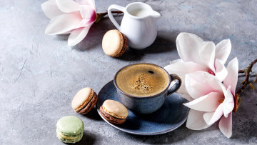 Картинка еда макаруны кофе магнолия