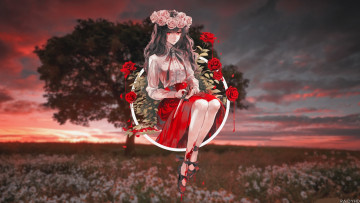 Картинка аниме пейзажи +природа девушка