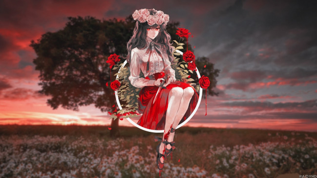 Обои картинки фото аниме, пейзажи,  природа, девушка