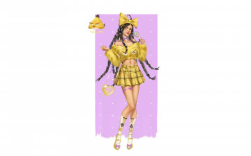 Картинка рисованное люди девушка бант косы свитер юбка птичка