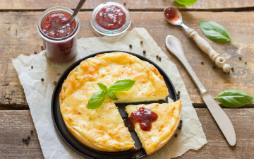 обоя еда, яичные блюда, пышный, омлет, базилик, варенье
